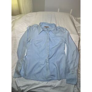 Heat Wave Vintage Womens Large Light Blue Button Up Shirt Long Sleeve Collared